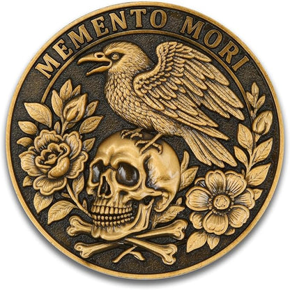 Memento Mori Memento Vivere Coin - Dual Sided Motivational Token with Skull & Tree of Life Design - Zinc Alloy Inspirational