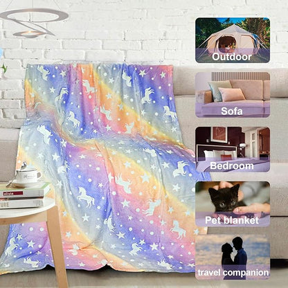 Unicorn Glow in The Dark Blankets for Kids, Soft Fleece Blankets for Girls/Toddler, Unicorns Gifts for Girls Age 3-12 50"x 60"
