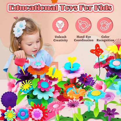 FUNZBO 99pcs Flower Garden Building Toys Set -Spring Toys for 3 4 5 6 7 8 9 Years Old Girls, STEM Montessori Educational Toys for Toddlers Kids,Sorting & Stacking Building Block for Birthday Gifts