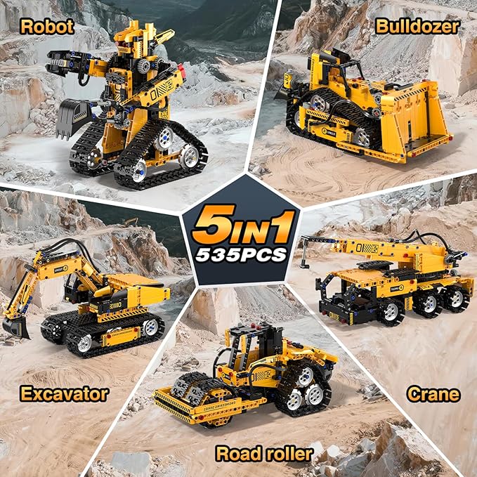 5 in 1 STEM Robot Building Kit, 535 Pcs Remote Control Excavator Science Educational Kit, Technic Coding Robotic Toys Gift for Kids 6 7 8 9 10 11 12+ Years Old Boys Girls