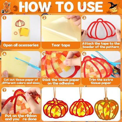 36 Set Fall Pumpkin Suncatchers Crafts for Kids DIY Autumn Window Tissue Paper Crafts Kit Thanksgiving Pumpkin Hanging Decor for Fall School Home Activity Art Project Birthday Party Favor Gift