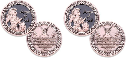 Armor of God Challenge Coin - Antique Copper - Collector's Medallion - Military Coins Designed by US Military Veterans (Pack of 2)