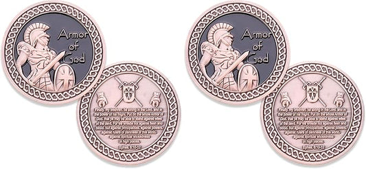 Armor of God Challenge Coin - Antique Copper - Collector's Medallion - Military Coins Designed by US Military Veterans (Pack of 2)