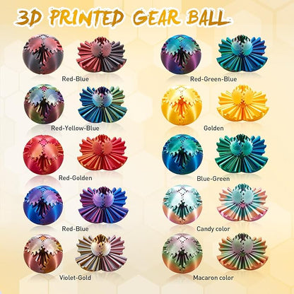 Gear Ball-3D Printed Gear Sphere,3D Printed Spin Ball Cube Fidget Toy,The Steampunk Whirling Wonder Fidget Ball Toy (Gold)