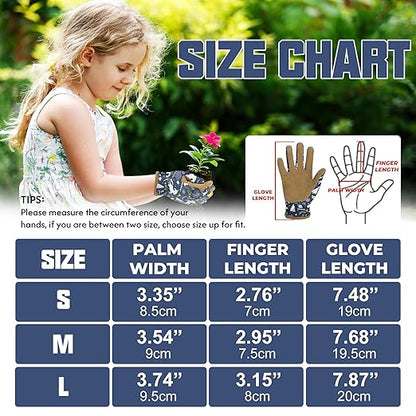 HANDLANDY Kids Genuine Leather Gardening Gloves for ages 3-11, Children Toddler Work Outdoor Playing Gloves for Boys Girls Gift (Large (for age 8-11), Blue)
