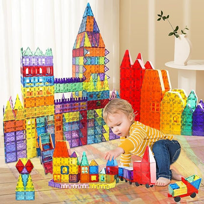 Magnetic Tiles - 100 Pieces Magnetic Blocks for Kids, Magnet Tiles Building Blocks Set, Construction STEM Magnet Toys Gift for Kids, Boys and Girls 3 4 5 6 7 8+ Year Old