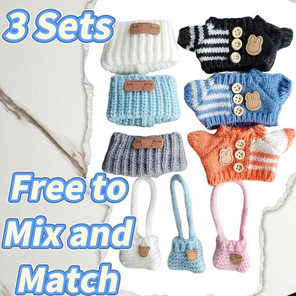 15cm & 17cm Doll Clothes Outfits Set - Premium Dress Up Bundle with Exquisite Accessories | Soft Fabric Fashion Doll Costume for 15-17cm Dolls (3set Orange+Blue+Black)