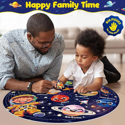 ZIZZ Puzzle for Kids Ages 4-6: Glow in The Dark Solar System Jigsaw Puzzles 70 Piece Space Planets Large Floor Puzzle for Kids 3-10 Years Old Educational Toy Gift for Boys Girls Birthday Christmas