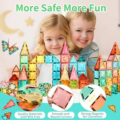 Magnetic Tiles 100-Piece Set for Kids, Magnetic Building Blocks STEM Toys for Age 3+ Boys and Girls, Educational Magnet Construction Tiles for Creativity & Learning
