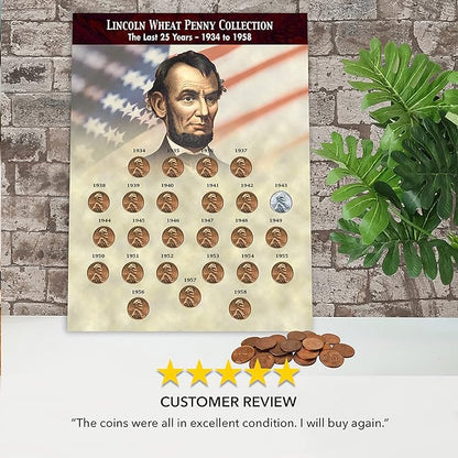 The Last 25 Years of Lincoln Wheat Penny Collection 1934-1958 (25 Coins) with WWII 1943 Steel Cent - Complete Set by American Coin Treasures