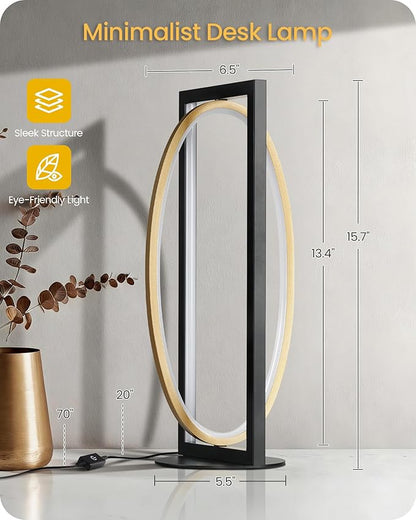 Modern LED Table Lamp, Dimmable Minimalist Bedside Lamp, 3 Color Temperatures, Angle Adjustable, Cute Desk Lamp, Nightstand Lamp for Living Room, Bedroom, Office, Black and Gold D62TL05