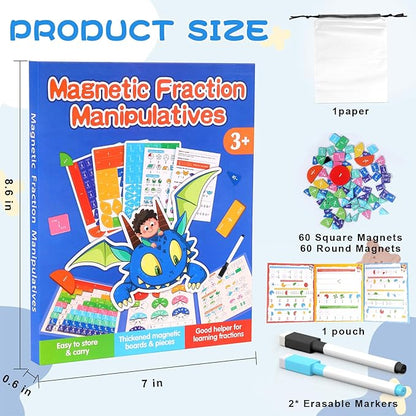 Magnetic Fraction Educational Puzzle, 120 Pcs Magnetic Fraction Puzzle for Kids, Magnetic Fraction Tiles & Fraction Circles, Fractions Manipulatives Learning Games for Elementary School