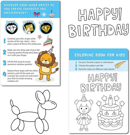 Fun & Mess-Free Foil Art Kit for Kids – 80 Foil Sheets & 32 Art Cards, No Glue Needed, Creative Craft Gift for Christmas Halloween Holiday Birthday（Birthday Version）