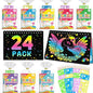 Kids Scratch Art Party Favors Gifts: 24 Pack Rainbow Scratch Notebook Paper Birthday Party Favor Toy Girls Boys Art Craft Kit Summer Classroom Goodie Bags Return Gifts for Birthday Party Favors Bulk