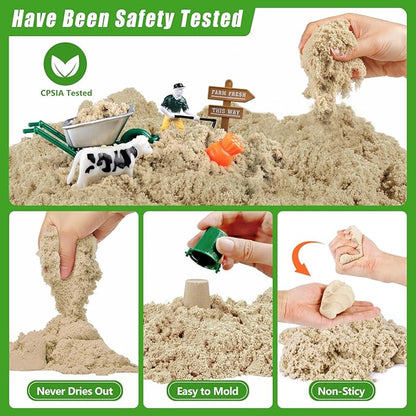 Farm Sensory Bin, Farm Sensory Kits Toy with 2.2lbs Play Sand, 31pcs Animals Trucks Creativity Magic Sand Box with Lid, Christmas Birthday Gift for Boys Kids Toddlers Ages 3 4 5 6 7 8