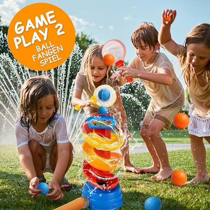Water Rocket Sprinkler for Kids, Outdoor Sprinkler Rocket Launcher Toy for Backyard, Summer Water Toys for Kids Ages 3-12, Fun Water Powered Rocket Toy (3-in-1-ball)
