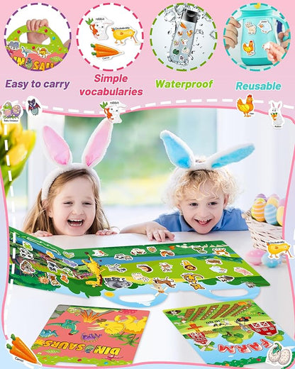 3 Pack Reusable Sticker Book for Toddlers 2-4 Years, Toddler Sticker Book for Kids, Toddler Activities Crafts Preschool Learning Travel Toys Birthday Gifts for Boys Girls Ages 1-3, 2-4, 3-5