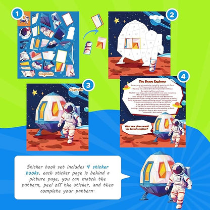 4PCS Paint by Number Sticker Book - Kids Crafts & Acitivity Puzzles Book for Ages 4-10,Mess-Free Travel Toys for Road Trip & Airplane,Perfect Gifts & Basket Stuffers for Kids