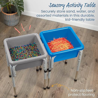 ECR4Kids 2-Station Sand and Water Adjustable Play Table, Sensory Bins, Grey/French Blue