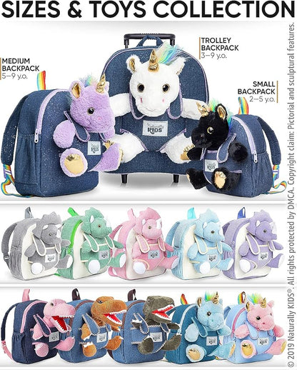 Naturally KIDS Medium Toddler Unicorn Backpack Age 3-9 (11’’h) w Detachable Purple Unicorn Toys for Girls Age 4-6, Gifts for 5 Year Old Girls