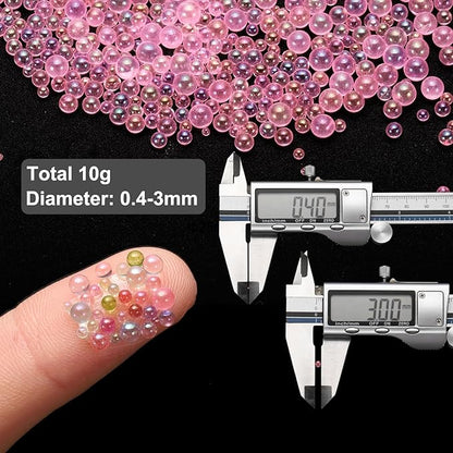 Iridescent Glass Tiny Bubble Beads, 0.4-3mm 10g No Hole Micro Mini Round Korean Pink Water Droplets Beads - Applications: for Resin Filler, Nail Art, Dollhouse Bath Tub