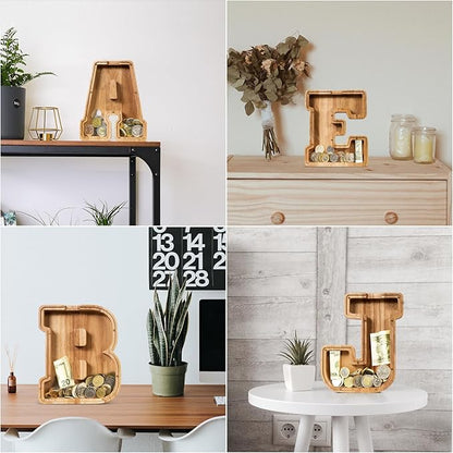SummiDate Wooden Letter Piggy Bank| Piggy Bank for Boys Girls Toddler| Alphabet B Money Bank| Coin Bank Birthday Gift for Kids|Birthday Easter Gift for Kids (B)