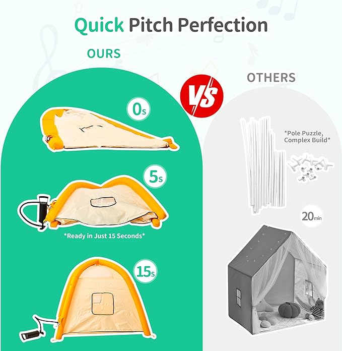 HalloDeer Kids Play Tent, Inflatable Toddler Tent Dome for Boys & Girls, Indoor Kids Tents, Portable Foldable Playhouse for Outdoor, 51x51x43 in, Yellow