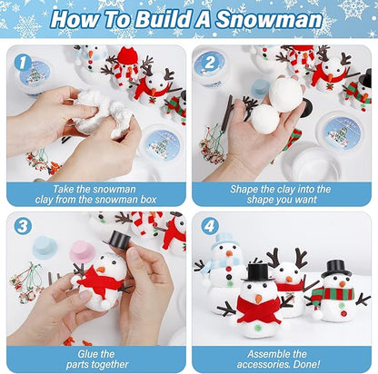 Snowman Crafts for Kids, 10 Pack Christmas Craft DIY Snowman Kit, Build a Snowman Kit Indoor Decorations, Creative Kids Air Dry Modeling Clay, Snowman Making Kit Toys Activities Party Supplies