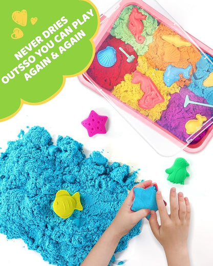 Play Sand with Sensory Bin Toy for Kids, 8 lb of 7 Colored Bulk Magic Sand with Sandbox for Toddlers, Sensory Sand Kit for Boys and Girls Age 3-8 (Transparent)
