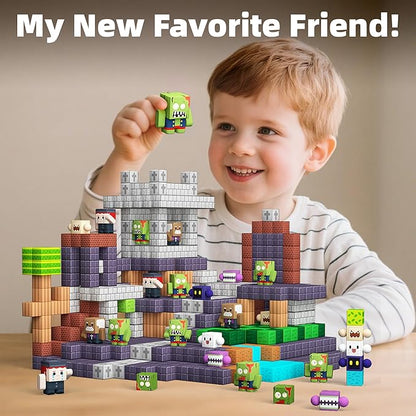 GobiDex 8PCS Magnetic Figures Playset Rotatable Monster & Character Toys for Kids, Toddlers Quiet Sensory Play, Preschool STEM Gift Compatible with Magnet Blocks