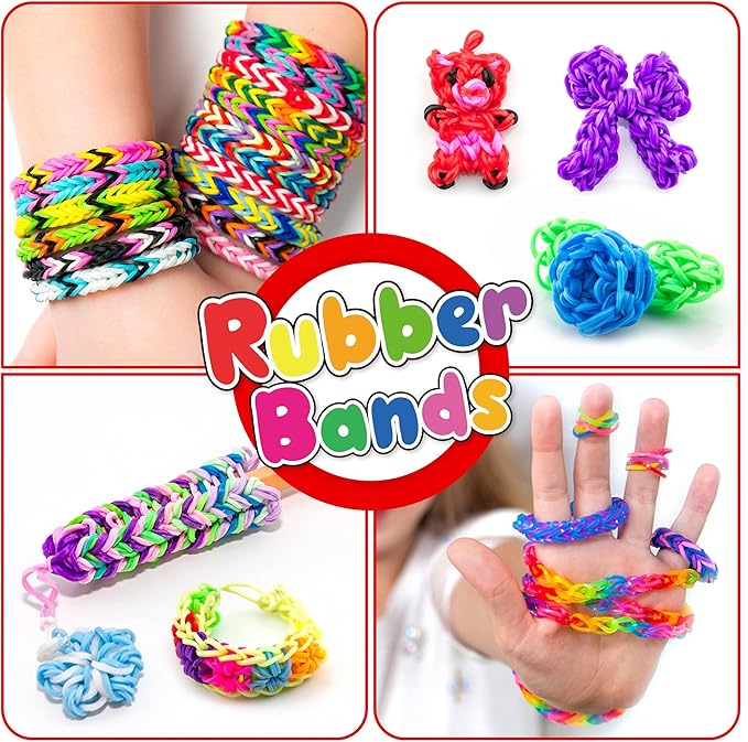 INSCRAFT 17500+ Rubber Loom Bands with 3 Layer Deep Blue Container, 28 Colors, 600 S-Clips, 352 Beads, 40 Cartoon Pendant, Bracelet Making Refill Kit for Kids