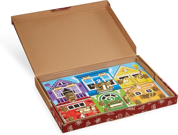 Melissa & Doug Wooden Latches Board Sensory Activity Toy for Kids, Doors and Locks Toy, Wooden Busy Board, Toddler Toys for Ages 3+