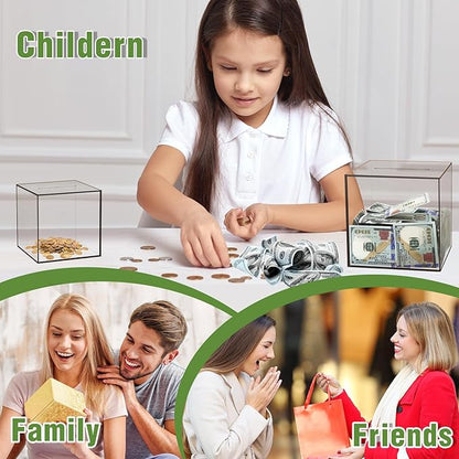Clear Piggy Bank for Adults/Kids, Acrylic Unopenable Money Box for Cash Coin Saving, Must Break to Open, Money Saving Jar for Adults Boys Girls, Size 5.9''