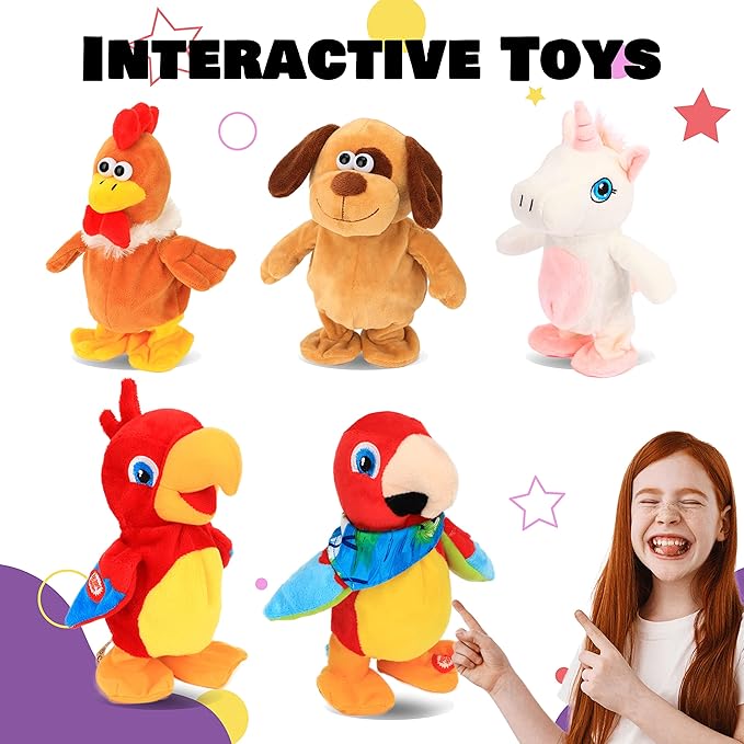 Hopearl Talking Parrot Repeats What You Say Walking Electric Interactive Animated Toy Speaking Plush Buddy Birthday Festival for Toddlers Birthday, 8''