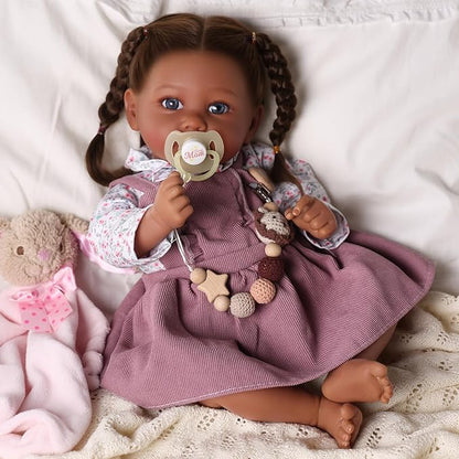 BABESIDE Reborn Baby Dolls Black, 20 Inch Realistic Black Girl Newborn Real Life Baby Girl Lifelike Dolls Soft Vinyl & Cloth Body with Feeding Kit Gift Box for Kids Ages 3+