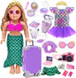 American 18 Inch Doll Makeup Accessories and Travel Set Mermaid, Including Purple Suitcase Luggage Dress Eye Shadow Lipstick Eyelash Brush Dolls Travel Gear Play Set Gift for Birthday (NO Doll)