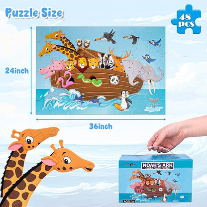 LovesTown Floor Puzzles for Kids, Jumbo Animal Puzzle, Educational Learning Toys for Family Entertainment and Preschool Education, 48 PCS 3 x 2 Ft