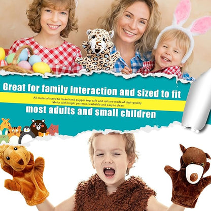 15 Pack Safari Animal Hand Puppet Zoo Plush Animal Hand Puppets Elephant Giraffe Bear Monkey Zebra Stuffed Puppet Toys for Kids Adult Show Theater Telling Story Teaching Role Play