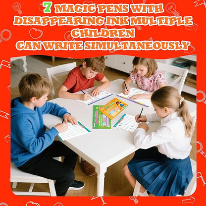 Magic Grooved Writing Practice for Kids Ages 3-8, Reusable Grooved Handwriting Workbooks, Large Writing Practice Books, Kindergarten Workbooks 10.24 * 7.29in(7 Books+Pens)