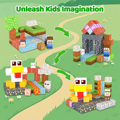 Magnetic Blocks, 150PCS Magnetic Building Blocks Light Up, Stacking Magnets for Kids, Sensory Toy for STEM Constructions Magnet Blocks for Boys Girls Age 3+, Christmas Birthday Gifts