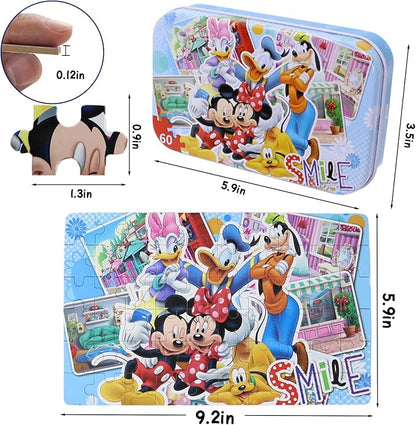 Minnie Mickey Puzzles for Kids Ages 3-8 - 60 Piece Jigsaw Puzzles for Girls & Boys - Educational Toys in a Metal Box