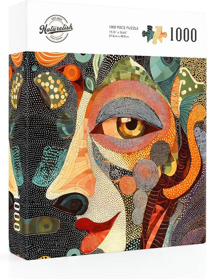Mysterious Face Jigsaw Puzzles for Adults 1000 Pieces, 6 Colors on Back Puzzles, Pieces Fit Together Perfectly, Puzzle Size 26.6x19.2