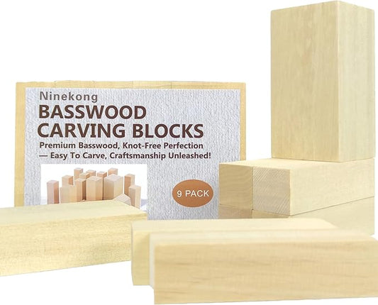 9PCS Basswood Carving Blocks with 2 Sizes，Whittling Wood Carving Kit,Soft Basswood for Carving(4"x1"x1",4"x2"x2")
