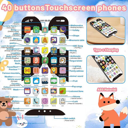 Kids Phone with 10,000+ Educational Content, Rechargeable Toddler Learning Phone with Music & Sounds, Pretend Play Cell Phone for Boys & Girls Ages, Best Gift for Toddler Toys