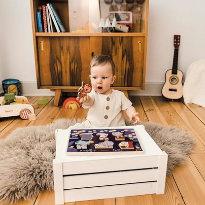 The Bababoo and friends Band Play Figure Puzzle | 12+ Months | Size 11" x 9" x .5" | Problem Solving | 7 Piece Set | Playtales Stories Included | Wood Toys Collection |