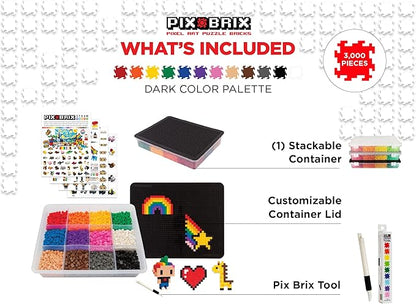 Pix Brix Pixel Art kit Puzzle Bricks - 3,000 Piece Pixel Art Container, 12 Color Dark Palette - Interlocking Building Bricks, Create 2D and 3D Builds Without Water or Glue - Stem Toys, Ages 6 Plus