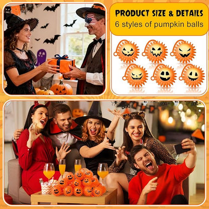 Sotiff 60 Pcs LED Halloween Pumpkin Stress Bouncy Light up Balls Spiky Squeaky Rubber Sensory Ball for Halloween Holiday Decors Gift Bag Stuffers Party Favor Fillers