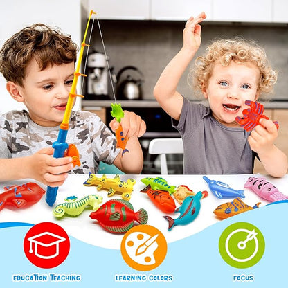 Kiditos 60PCS Magnetic Fishing Bath Game Set, Swimming Fish for Bathtub, Water Table Toys for Toddlers Kids Age 3-6, Pool Toys for Pretend Play, Education Teaching & Learning Colors