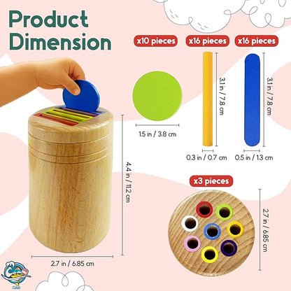 OAR Montessori Toys for Toddlers 1-3 – 3 in 1 Wooden Fine Motor Skills Toy Set | Color Sorting, Coin Drop, Sensory Learning | Educational Beech Wood Toys for Boys and Girls
