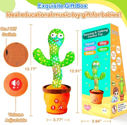 Volume Adjustable Dancing Talking Cactus Toy, Interactive Baby Toys Mimicking Singing Repeating, Kids Baby Toys Gifts for Boys Girls, for Grandkids, Stocking Stuffers for Kids